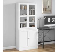 Homcom Bookcase With Glass Doors And Adjustable Shelves For Study, White