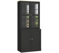 HOMCOM Modern Bookcase Display Storage Unit with Glass Doors Adjustable Shelves, Black
