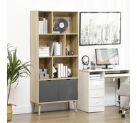HOMCOM Freestanding Bookshelf with Bottom Cabinet and 6 Open Shelves, Natural