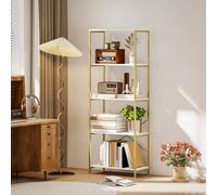 HOMCOM Industrial Bookshelf, Freestanding Bookcase, Dark Grey and Black - White, gold tone - 79W x 35D x 161H cm - 1