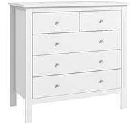 HOMCOM Modern Chest of Drawers - 5 Drawer Storage Cabinet with Metal Handles and Runners for Bedroom - White | TJ Hughes