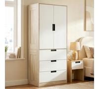HOMCOM Modern Clothes Storage Cupboard Unit with Hanging Rod - Oak