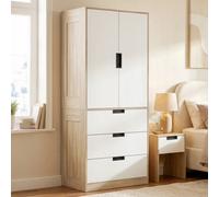 Homcom Modern Clothes Storage Cupboard Unit With Hanging Rod, Oak