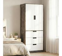 HOMCOM Modern Clothes Storage Cupboard Unit with Hanging Rod - Rustic Brown