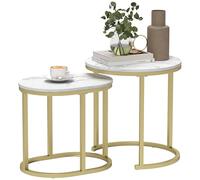 HOMCOM Modern Coffee Table Set of 2 Faux Marble Tabletop Gold Tone/White