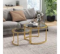HOMCOM Modern Coffee Table Set of 2, Nesting Tables with Glass Top, Gold | Size: 2 Pack HOMCOM Gold 2 Pack