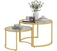 HOMCOM Modern Coffee Table Set of 2, Nesting Tables with Glass Top, Gold, Gold