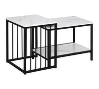 HOMCOM Modern Coffee Table Set of Two Steel Frame Marble-Effect White, Black