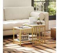 HOMCOM Modern Coffee Table Set Of Two W/ Steel Frame Marble-Effect Gold Tone | TJ Hughes