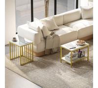 Homcom Modern Coffee Table Set Of Two W/ Steel Frame Marble-Effect Gold Tone Gold