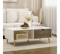 HOMCOM Modern Coffee Tables For Living Room With Storage Shelves, White, White