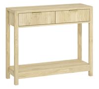 HOMCOM Modern Console Table with Fluted Panel Drawers, Narrow Hallway Table with Shelf for Entryway, Living Room, 90 x 30 x 76 cm, Natural Wood Finish