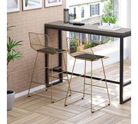 HOMCOM Modern Counter Height Bar Stools Set Of 2 Pieces Wire Metal Barstools, Gold