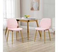 Homcom Modern Dining Chairs Set Of 2 With Padded Seat And Steel Legs, Pink
