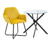 HOMCOM Modern Dining Furniture Set with Round Table and Accent Armchair Black and Yellow