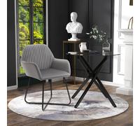 HOMCOM Modern Dining Set Round Glass Table & Velvet Chair Black & Grey HOMCOM Grey