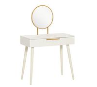 HOMCOM Modern Dressing Table w/ 2 Drawers Round Mirror for Bedroom White