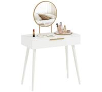 HOMCOM Modern Dressing Table w/ 2 Drawers Round Mirror for Bedroom White HOMCOM White