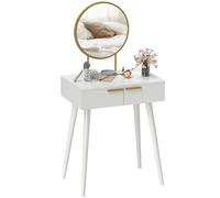 Portland 2 Drawer White Dressing Table with Round Mirror - Size: 123 x 40 x 60cm - Wilko