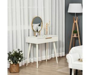 HOMCOM Modern Dressing Table w/ 2 Drawers Round Mirror for Bedroom White - White - 80cm x 40cm x 123cm