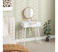 HOMCOM Modern Dressing Table w/ 2 Drawers Round Mirror for Bedroom White, White