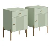 HOMCOM Modern End Table Set of 2, Side Tables with Drawer, Cabinet and Metal Legs for Living Room, Bedroom, Light Green