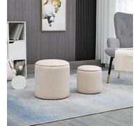 HOMCOM Ottomans Storage Nested Textured Cream 2 Pcs