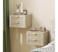 Homcom Modern Floating Nightstands Set Of 2, 2 Drawers Bedside Tables, Oak