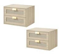 Homcom Modern Floating Nightstands Set Of 2, 2 Drawers Bedside Tables, Oak