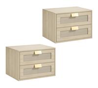 HOMCOM Modern Floating Nightstands Set of 2, Wall Mounted Bedside Tables with 2 Drawers, Oak