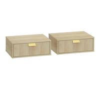 HOMCOM Modern Floating Nightstands Set of 2, Wall Mounted Bedside Tables with Wave Drawer Oak