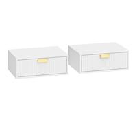 HOMCOM Modern Floating Nightstands Set of 2, Wall Mounted Bedside Tables with Wave Drawer White