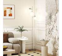 HOMCOM 3-Light Tree Floor Lamps for Living Room, Modern Standing Lamp for Bedroom with Globe Lampshade, 3000K/4000K/6000K Colour Temperatures, Steel Base, Silver Tone