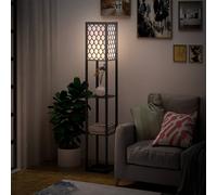 Modern Floor Lamp Light with 3 Shelves Fabric Lampshade Black HOMCOM Black One Size