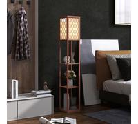 Homcom Modern Floor Lamp Light With 3 Shelves Fabric Lampshade In Brown Brown One Size
