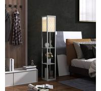 HOMCOM Modern Floor Lamp Light with 3 Shelves Fabric Lampshade in Light Grey HOMCOM Light Grey