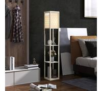 Homcom Modern Floor Lamp Light With 3 Shelves Fabric Lampshade Oak