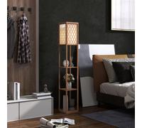 HOMCOM Floor Lamp with Shelves Tall Standing Lamp Single Light Natural