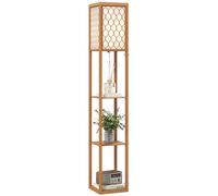 HOMCOM Modern Floor Lamp Light with 3 Shelves Fabric Lampshade Natural, Brown