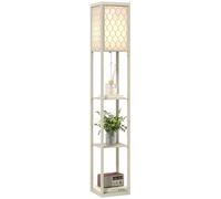 HOMCOM Modern Floor Lamp Light With 3 Shelves Fabric Lampshade - White Oak | TJ Hughes