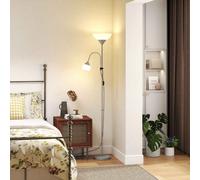 HOMCOM Modern Floor Lamp, Uplighter 2-Light Tall Standing Lamp with Adjustable Heads, for Living Room, Bedroom, Office Silver