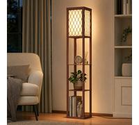 Homcom Modern Floor Lamp With 3 Shelves And Fabric Lampshade - Brown