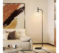 HOMCOM Modern Floor Lamp with Glass Lampshade, Foot Switch for Living Room - Black - Bulb not included - Metal, glass