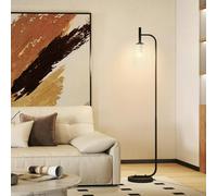 HOMCOM Modern Floor Lamp with Glass Lampshade, Foot Switch for Living Room - Black - Bulb not included - Metal, glass