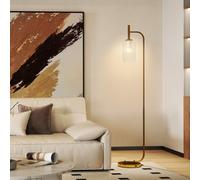 HOMCOM Floor Lamp for Living Room with Glass Lampshade, Modern Standing Lamp with Foot Switch for Bedroom, Bulb not Included, Gold Tone