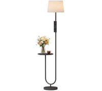 HOMCOM Modern Floor Lamp with Shelf, Dimmable Floor Lamp, Black | Linen Shade, RF Remote and Foot Switch for Living Room, Study, Bedroom