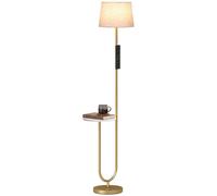 Homcom Modern Floor Lamp With Shelf, Dimmable Floor Lamp, Gold Tone