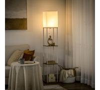 HOMCOM Modern Floor Lamp with Shelves - 3 Layer Shelf Tall Standing Lamp with Fabric Lampshade - Pull Chain Switch for Living Room - Bedroom - (Bulb n