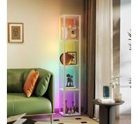 (White) HOMCOM RGB LED Floor Lamp with Shelves and Remote Control for Bedroom