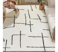 HOMCOM Modern Fluffy Area Rug, Geometric Pattern Washable Rug, Soft High Pile Floor Carpet for Living Room, Bedroom, Dining Room, Home Office, 170 x 120 cm, Cream